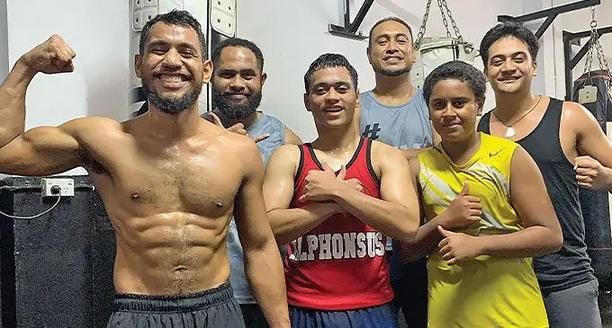 IBO(International Boxing Organisation) Asia Pacific and Fiji super welterweight champion Winston “The Real Deal” Hill with members of his BoxFit gym in Toorak.
