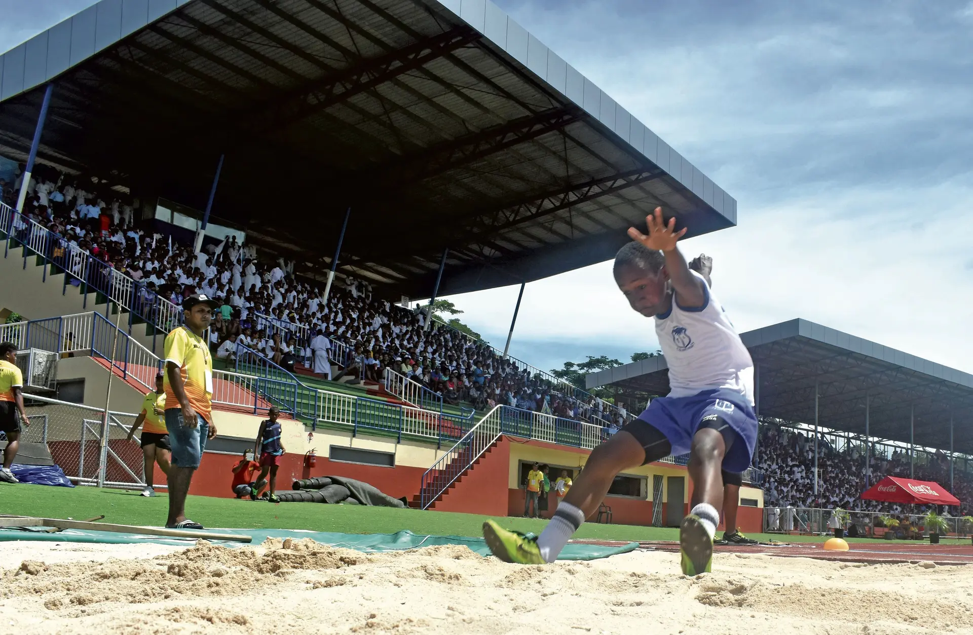 Seru Rafaele of Natabua High School in action in the sub junior Long Jump at the Coca Cola Lautoka Zone Athletics Zone at the Churchill Park in Lautoka yesterday. Photo: WAISEA NASOKIA