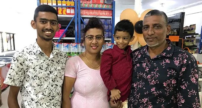 From right: Titi’s Group of Companies managing director Saifud Dean with his wife, Joti Mala and sons, Shanud Dean and Shoaibud Dean during the opening of Babasiga Supermarket in Tuatua, Labasa on August 18, 2022. Photo: Shratika Naidu