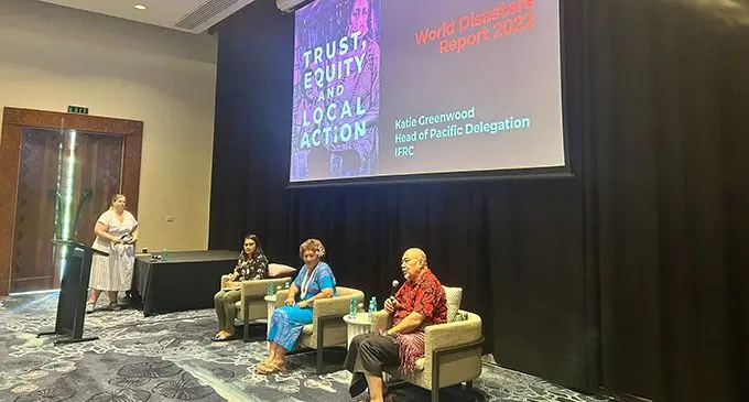 Left to right: Head of IFRC Pacific Katie Greenwood, Disaster Coordinator Palau Red Cross Stephanie Minor, Secretary General Samoa Red Cross Tautala Mauala and Secretary General Tonga Red Cross Sione Taumoefolau.