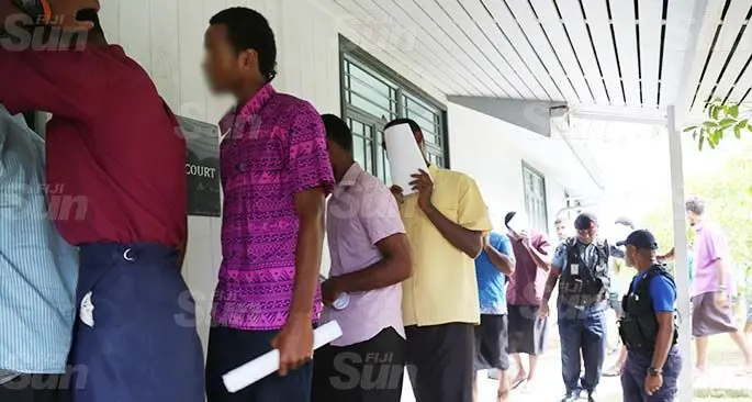 The accused from Lami, who were charged with breaching COVID-19 restrictions by playing touch rugby, appeared at the Suva Magistrates Court on May 2, 2020. Photo: Kelera Sovasiga