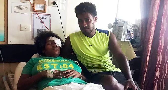 Tomasi Vukirubu with his wife, Teresia Qetiqeti, at the Labasa Hospital on March 17, 2019.  Photo: Laisa Lu