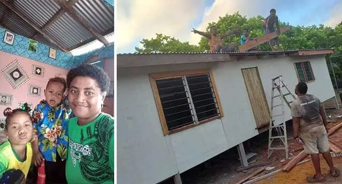 Cabelala Vakaloloma’s family and The construction of Mr Vakaloloma’s new home.