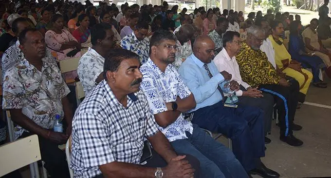 A large crowd gathered to pay tribute to the late Justice Jai Ram Reddy at the Nadi Sangam (SKM) College, Nadi on September 17, 2022. Photo: Waisea Nasokia