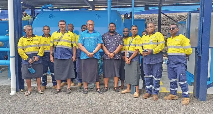 Minister for Public Works, Meteorological Services and Transport Ro Filipe Tuisawau (third from the left) with the staff of Water Authority of Fiji in Bua on January 22, 2025. Photo: Shratika Naidu