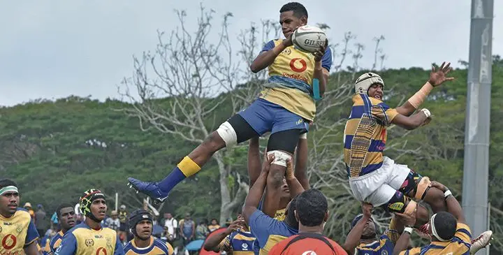 Suva Grammar School U17 loose forward Daniel Fereti wins the lineout throw against Ratu Kadavulevu School in the Vodafone Super Deans Trophy semi-final at Lawaqa Park, Sigatoka on August 3, 2019. Photo: Waisea Nasokia.