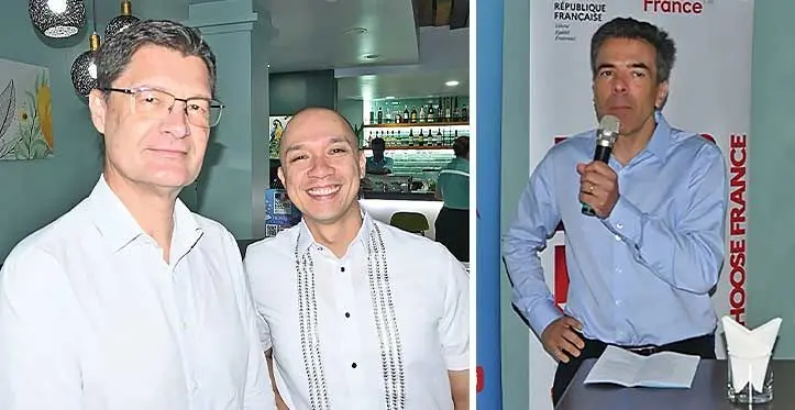 From left: BRED Bank chief executive officer Thierry Charras-Gillot and TotalEnergies Marketing (Fiji) managing director and country chair Dennis Michael Cuaycong. Ambassador of France to Fiji, Kiribati, Nauru, Tonga, and Tuvalu, François-Xavier Leger (right photo). Photo: Embassy of France in Suva