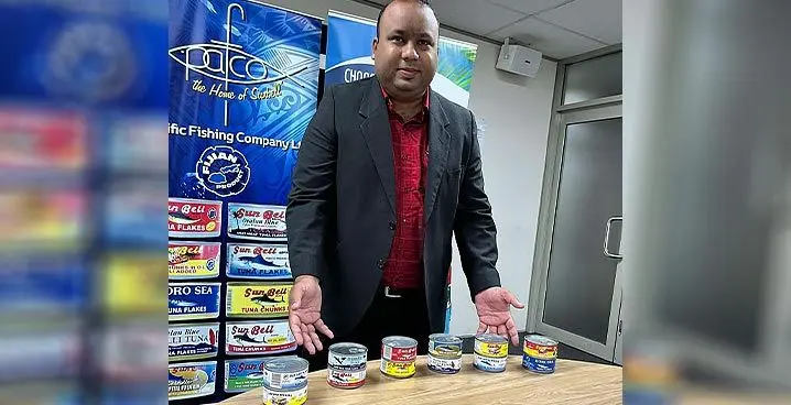 PAFCO chief executive officer, Saiyad Raiyum with the all the Quality Canned Tuna Products.