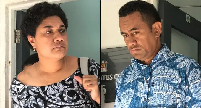 Adi Mara Rufina Qaranivalu (left), and Jack Edward Hiramatsu outside Magistrates Court in Suva.  Photos: Ashna Kumar