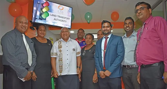 Prime Minister Voreqe Bainimarama with the Land Transport Authority staff members and officials at Seaqaqa in Macuata on March. Photo: Shratika Naidu
