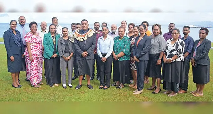 Minister for Housing and Local Government Maciu Katamotu (middle) with Municipal Council CEO and representatives during Council CEO Forum in Suva on April 13, 2023. Photo: Ronald Kumar