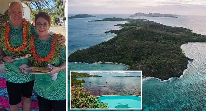 Aspen Medical’s CSSD consultant, Kerry Chapman  (right) alongside Aspen’s operating theatre technologist, Wayne Smith. Inset: Pool side on Turtle Island Resort