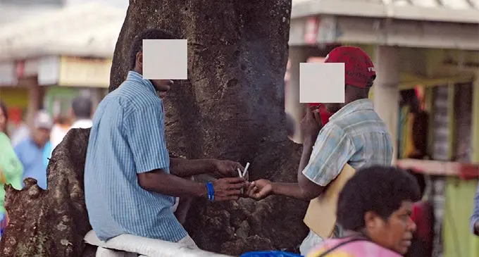 Youths selling cigarette rolls at the Suva Bus Stand and market area, which is a no-smoking zone. Photo: Ronald Kumar