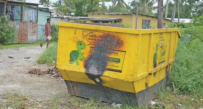 Part of the dumpster bin at Wailea Street in Vatuwaqa was burned.  Photo: Ronald Kumar