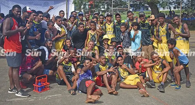 D-Brothers and Raiwai Under-19 volleyball players and officials after the final at the Fiji Airports hard court in Namaka, Nadi, on April 9, 2022. Photo: Waisea Nasokia