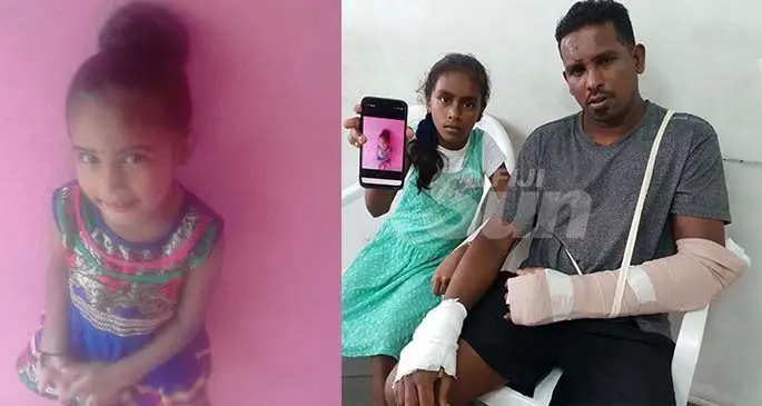 Disha Naidu (left) and Rakesh Naidu and his eldest daughter, Tanshi Naidu(right), 9 holding photo of her late sister Disha Naidu in Lautoka on March 4, 2020. Photo: Nicollete Chambers