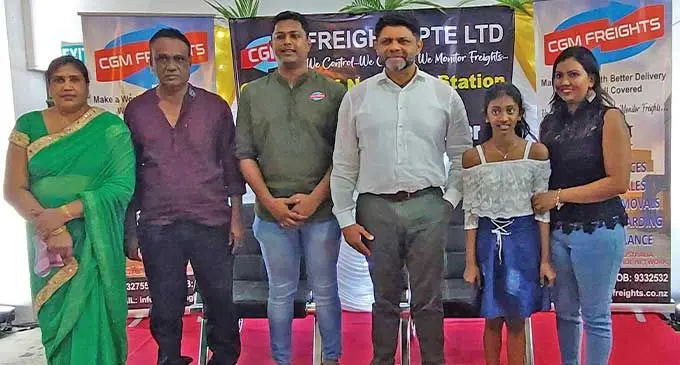 From left: CGM Freights managing director, Krishneel Kumar’s parents, Sashi Kiran and Anil Kumar, Krishneel Kumar, Attorney-General and Minister for Economy, Aiyaz Sayed-Khaiyum, Kashvi Kumar (daughter) and Margaret Raju (wife) at Naikabula, Lautoka on September 23, 2022. Photo: Nicolette Chambers 