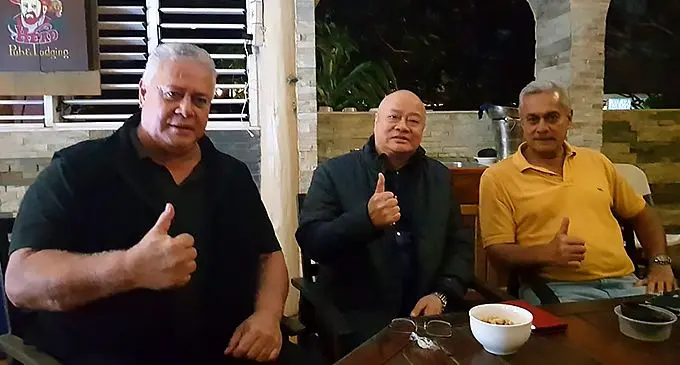 From left: The late Patterson Shipping Director Trevor Patterson, Prominent Suva lawyer Graham Leung and Patterson Shipping Director George Patterson. Source: Graham Leung FB Page.