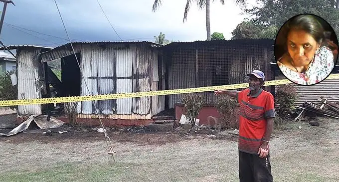 Ajesh Kumar outside his home in Sarava, Ba, which was destroyed by a fire on November 21, 2019.  INSET: Dead... Savitir Devi.  Photo: Salote Qalubau