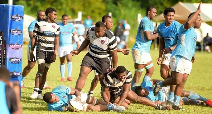 Ram Sami Suva's Enesi Waqanisau dives in for a try against Rewa during Skipper cup match at Burebasaga ground on May 14, 2022. Photo: Ronald Kumar.