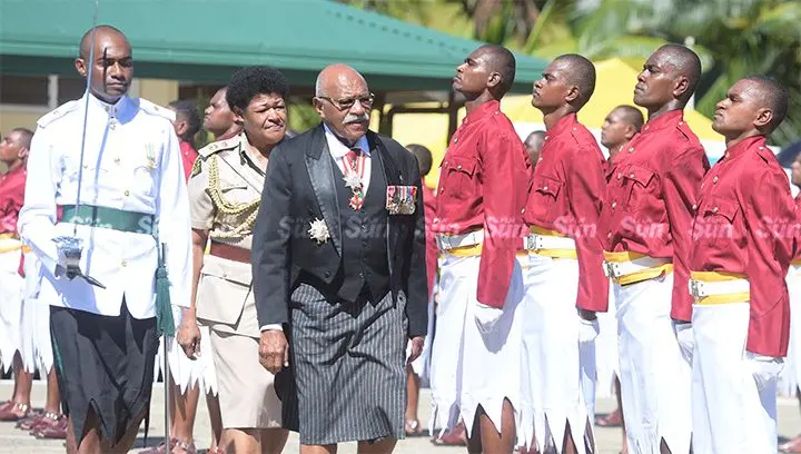 Prime Minister Sitiveni Rabuka while inspecting the new recruits pass out parade at Fiji Correction Service Naboro correction facility on March 24, 2023. Photo: Ronald Kumar.