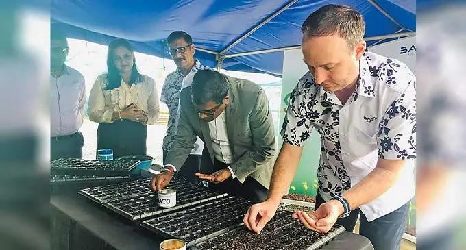 From left: BAT Fiji Head of Leaf - Zaheer Iqbal Minister for Agriculture Mahendra Reddy with British American Tobacco general manager Damian Bruty after the partnership signing on November 14, 2022. Photo: Waisea Nasokia