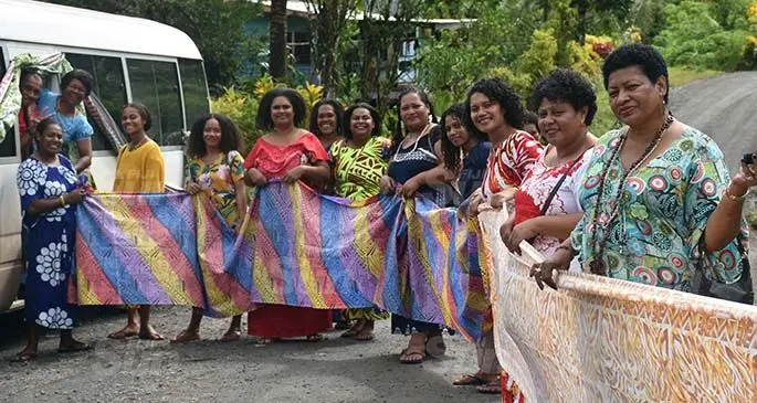 The Danford family with the bale of cloth on February 12, 2021. Photo: Lusiana Tuimaisala