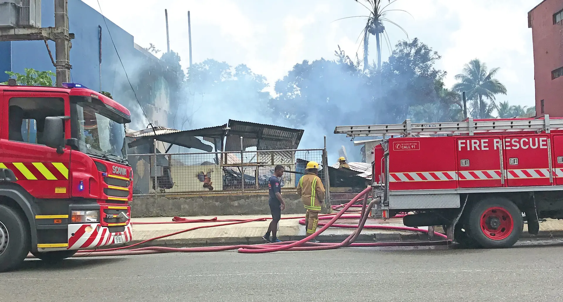  Firefighters after dousing the fire in Nausori on February 17, 2018 Photo: Ashna Kumar 