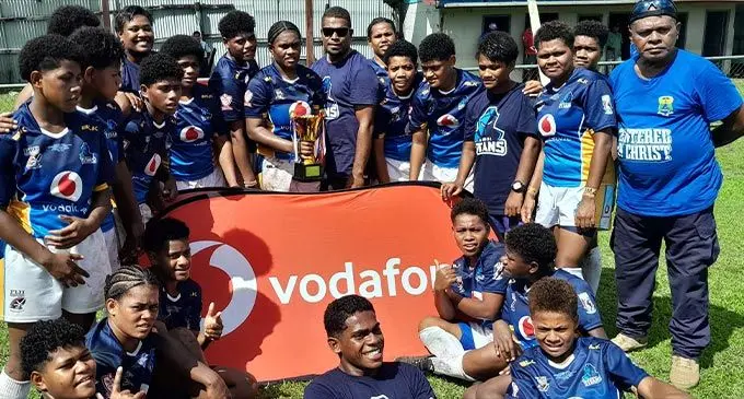 Namosi Titans girls’ rugby league team with the title during the Vodafone Fiji Secondary Schools rugby league finals at Nausori’s Ratu Cakobau Park today. Photo: FSSRL 