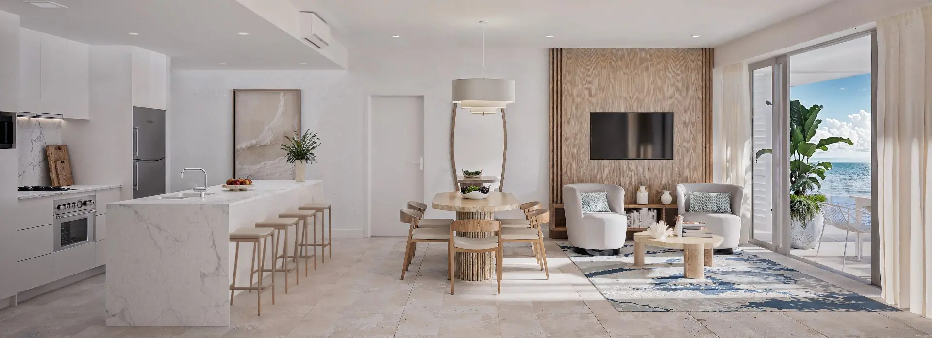 The mock up kitchen and lounge area for the Radisson Blu Mirage Naisoso.