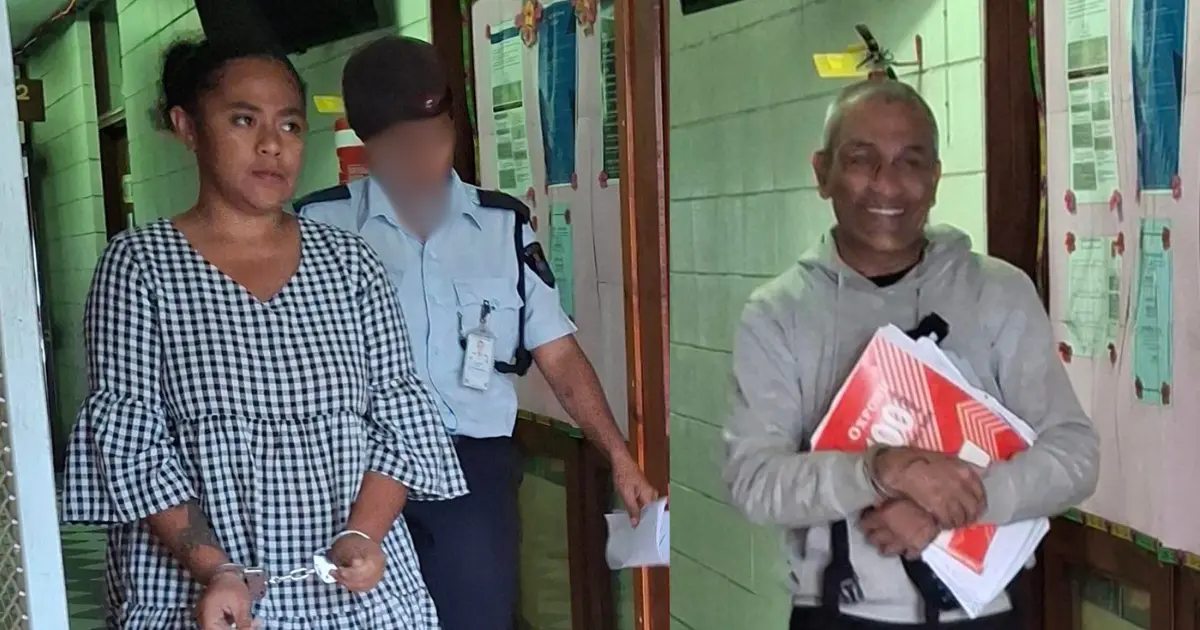Grace Katia Liuvoliga and Alzaid Shain Rizwan Ali are escorted by police at the High Court in Lautoka. 