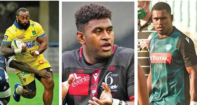 Our top three players highly rated in the French Top 14 competition for the 2020/ 2021 season and are named in their Dream Team. From left: Clermont tighthead prop Peni Ravai, rookie Lyon lock Temo Mayanavanua and Pau winger Aminiasi Tuimaba.  
