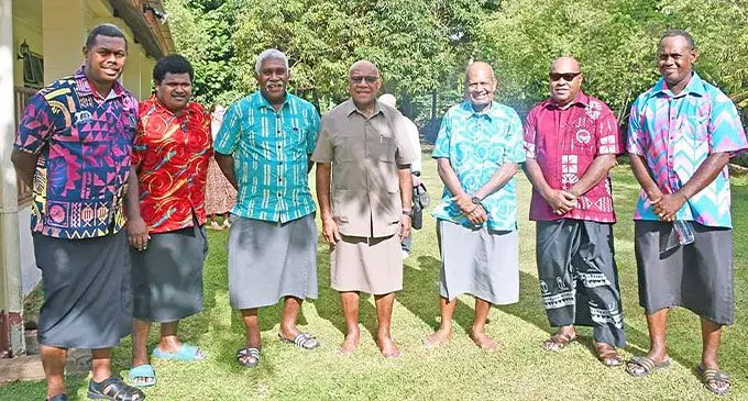 Prime Minister Sitiveni Rabuka (fourth from left) with village elders at Namoli Village in Lautoka recently.
