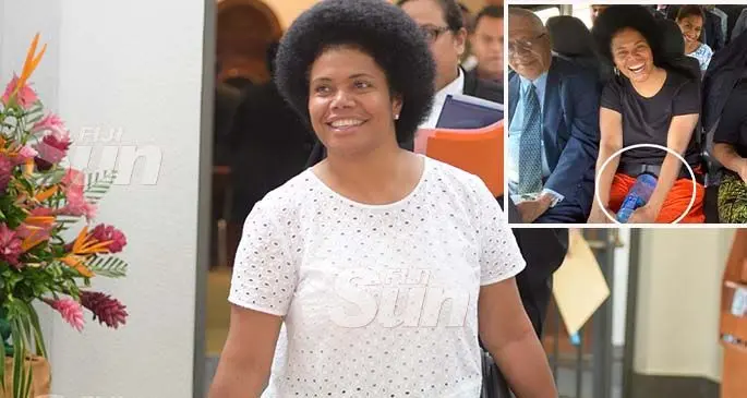 Opposition Member of Parliament Lenora Qereqeretabua. Photo: Ronald Kumar Inset: Lenora Qereqeretabua holding a plastic water bottle on her way to Sigatoka.