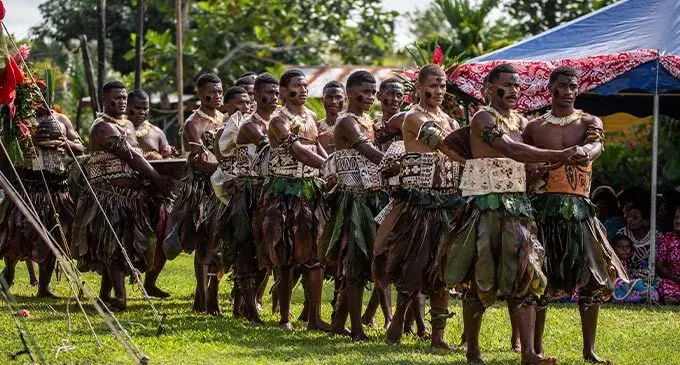 Young villagers of Rewa who are part of the traditional welcome ceremony at the opening of the Rewa Provincial Council meeting on July 18, 2022. Photo: Leon Lord