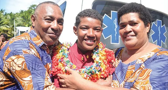 Luisa Reece with parents Joseph and Tilaila Reece following the Fiji Corrections Service recruits passing out parade at the Naboro facility on March 24, 2023. Photo: Ronald Kumar