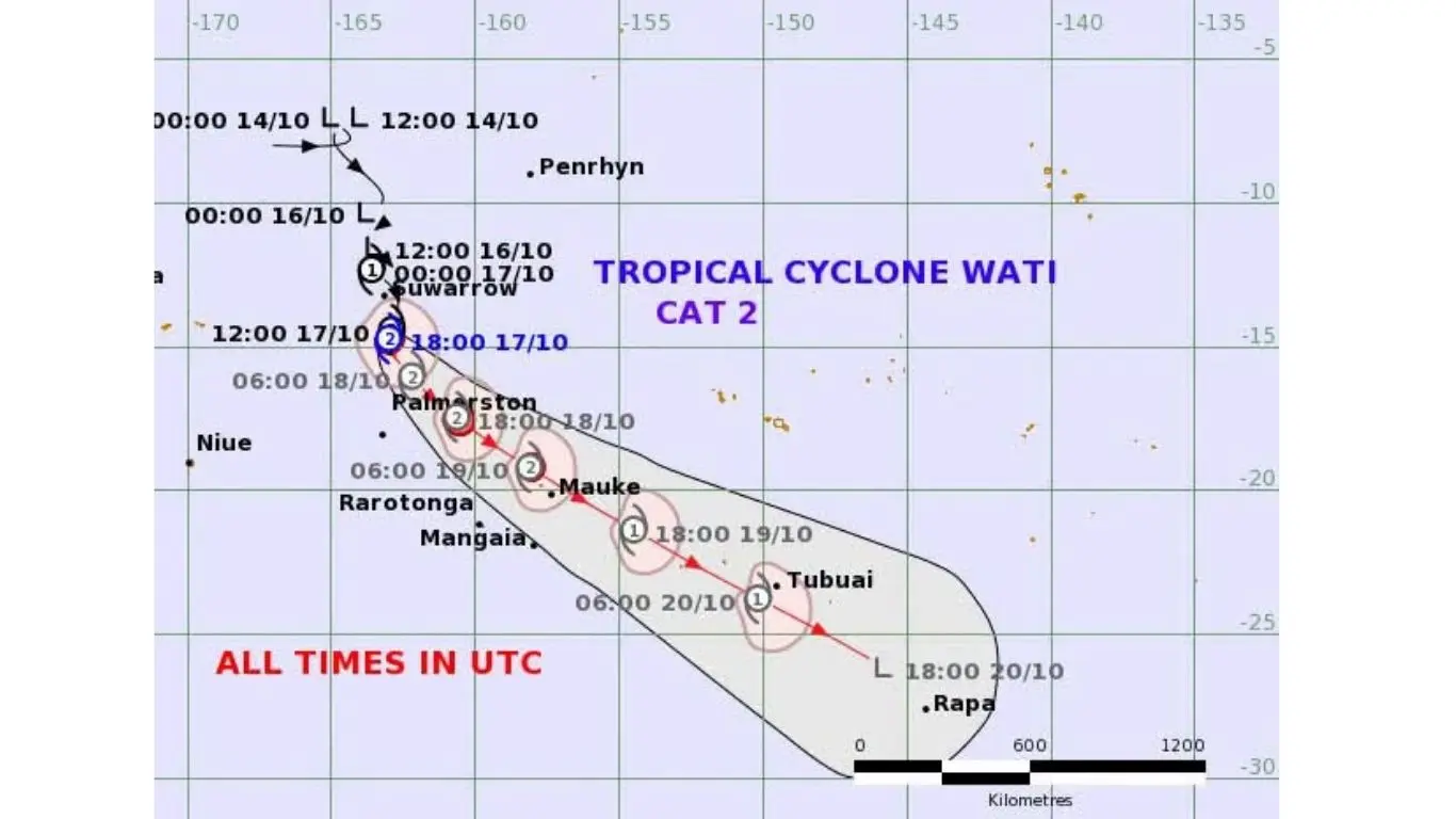 Forecast map on the path of Severe Tropical Cyclone Vaianu