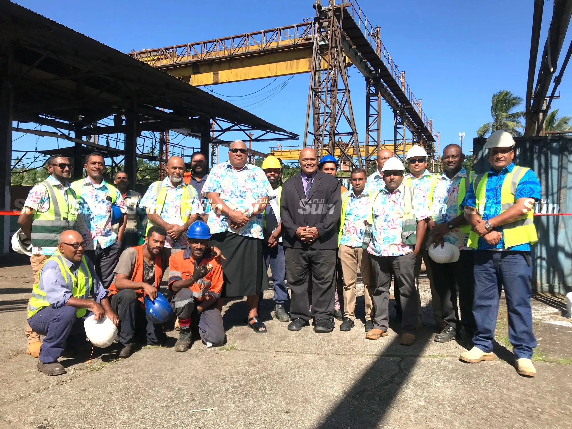 President Ratu Wiliame Katonivere (middle) has warned sugar industry of the dangers associated with fuel price, as he urged them to work together. He met with Commissioner Northern, Uraia Rainima, and the staff of Fiji Sugar Corporation at Labasa mill, at the opening of the 2022 crushing season, on June 8, 2022. Photo: Shratika Naidu