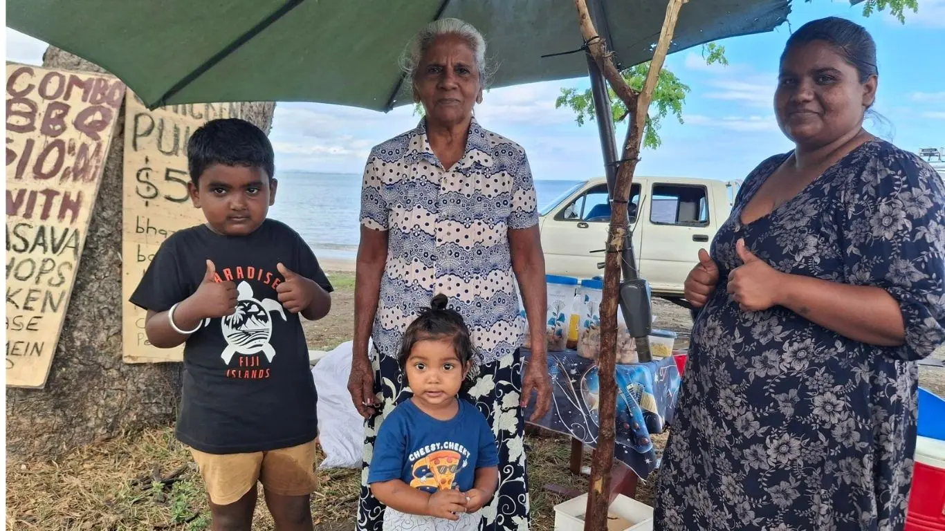  Latchmi pictured with her greatgrandchildren at Lomolomo Beach in Lautoka.