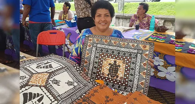 Unise Baleinabola with her handicraft during the Fiji Arts Council Exhibition Event in Nausori. Photo: Viliame Tawanakoro