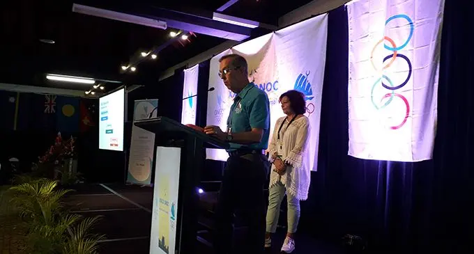 Oceania National Olympic Committees executive director Dennis Miller addresses the delegates attending the ONOC general assembly at the Westin Denarau Island Resort and Spa in Nadi in March 12, 2019. Photo: Rohit Kumar
