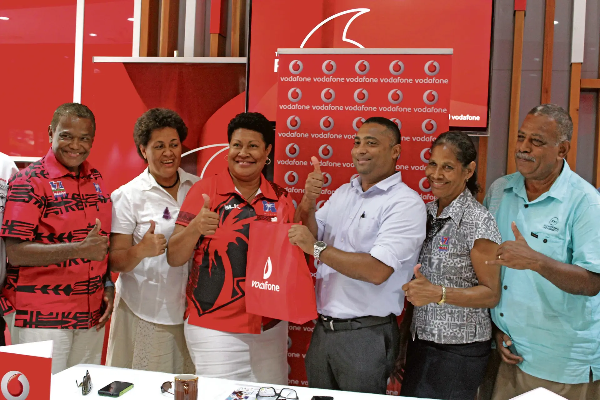Marist 7s tournament  President Lawrence Tikaram, Vodafone COO Ronald Prasad and Event Director Miriama Sailosi at the launch of the 47th Marist 7s on the 8th of March,2018.Photo: Simione Haravanua.