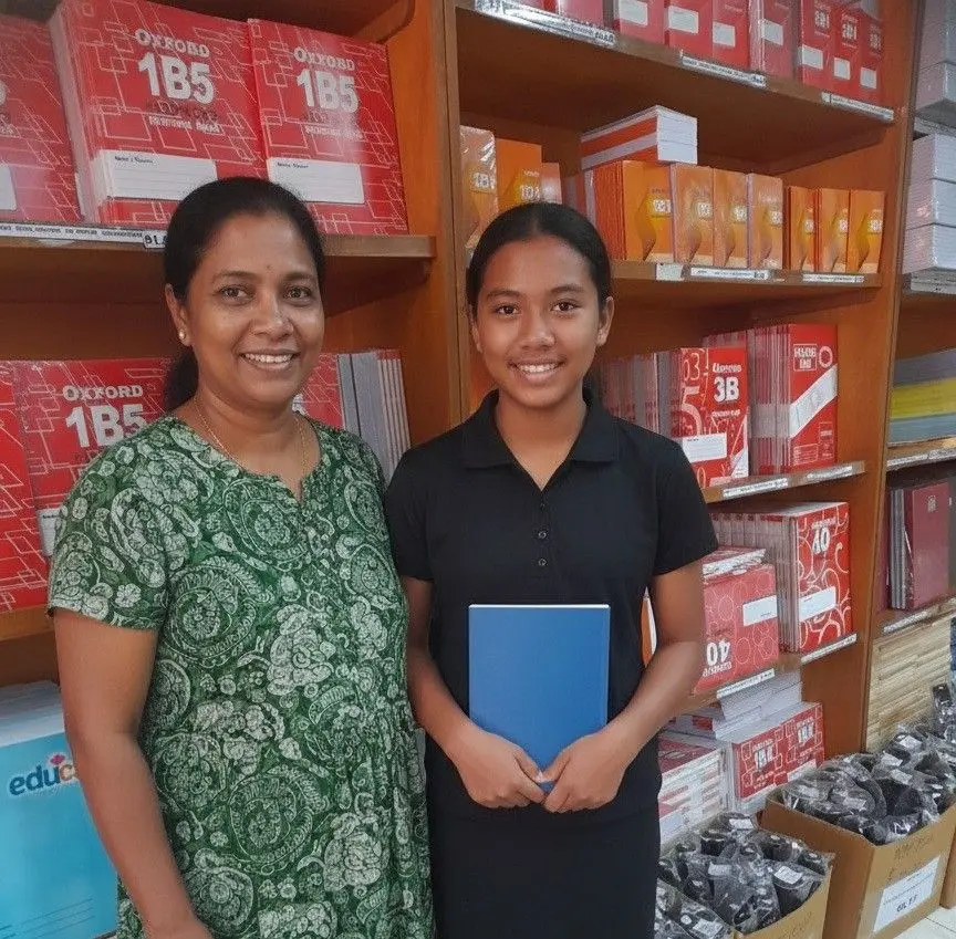 Birmala Chandra (left) with her daughter Shyna Chandra during back-to-school shopping in Labasa on December 12, 2025.