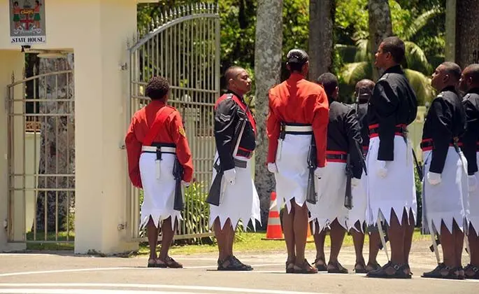 The Republic of Fiji Military Forces (RFMF) handed over the Ceremonial Guards role to the Fiji Police Force (FPF) at State House on Saturday, 25 January 2020.