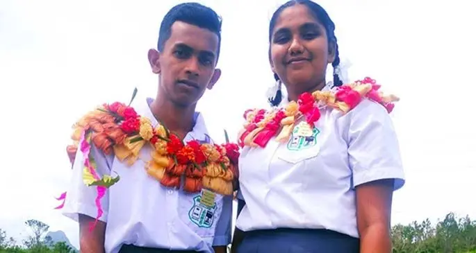 Ahmadiyya Muslim College head boy Shalvin Narayan with the head girl Reema Raj.