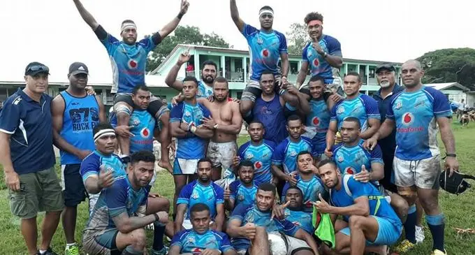 Cakaudrove rugby players celebrate their draw against Tailevu in last year’s Vodafone Vanua Challenge. Photo: CRU