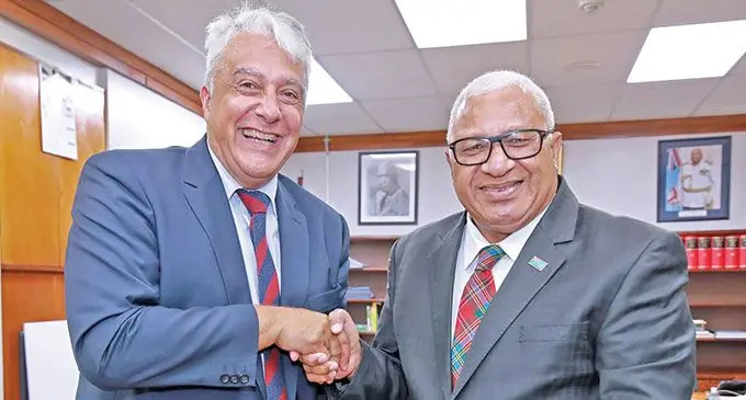 Prime Minister, Voreqe Bainimarama, receives a courtesy call from the non-resident Ambassador of Austria to Fiji, Wolfgang Lukas Strohmayer, at the Office of the Prime Minister. Photo: DEPTFO News