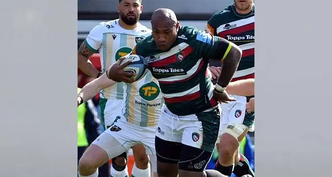 Leicester Tigers winger Nemani Nadolo on the burst against Northampton Saints at Welford Road, England on April 24, 2021. The Fijian international scored two tries. Photo: Tigers