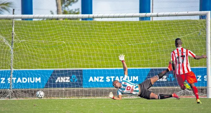 Labasa goalkeeper Akuila Mateisuva saves a goal for Labasa during their Digicel Premier League match against Suva on April 17,2021.Photo: Leon Lord.