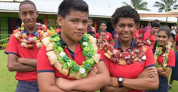 Suva Special School 2019 prefects, (from left) deputy head boy, Jone Draiva , head boy Pranish Nolton, head girl Asenace Rokorainuku and deputy head girl,Huzaira Azib with fellow prefects following their induction on February 8, 2019. Photo: Ronald Kumar